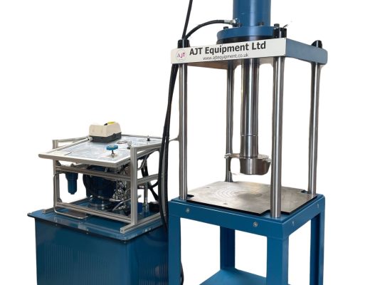 Blue 50Te Compression Calibration Machine with controls and HPU next to it